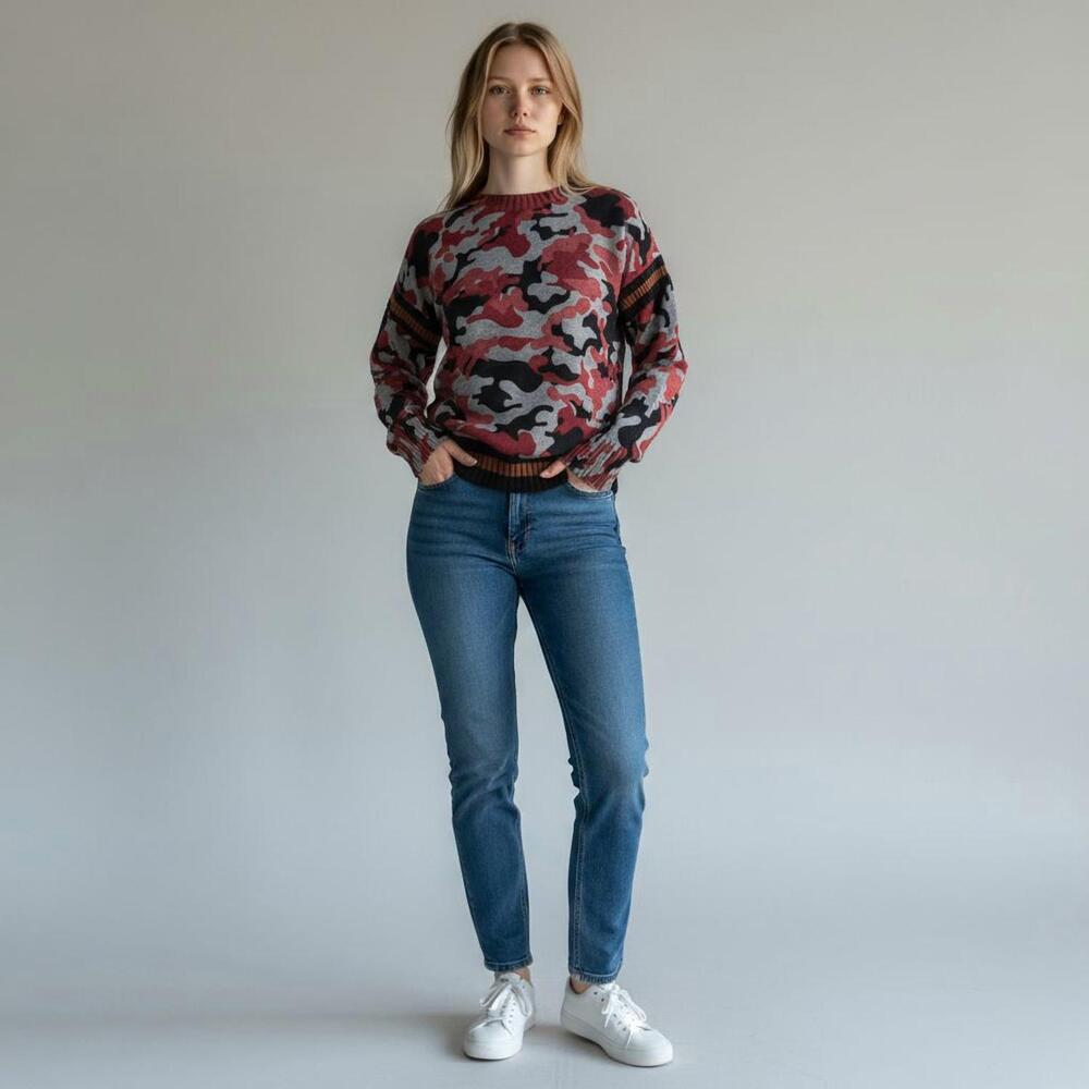 NEW KATHIE K camouflage knit sweater in black